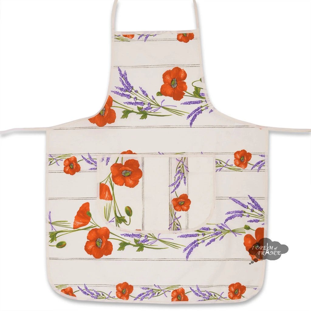Poppies Cream Cotton Kitchen Apron by Tissus Toselli by I Dream of France