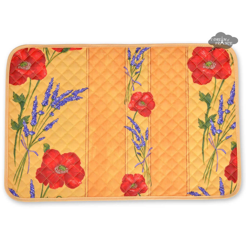 Poppies Yellow Cotton Quilted Placemats by Tissus Toselli Placemat La Vie Bien Poppies Yellow Cotton Quilted Placemats by Tissus Toselli