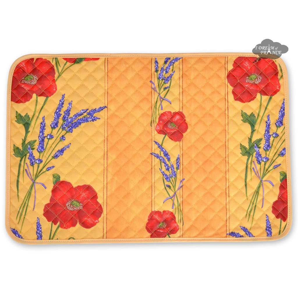 Poppies Yellow Cotton Quilted Placemats by Tissus Toselli by I Dream of France