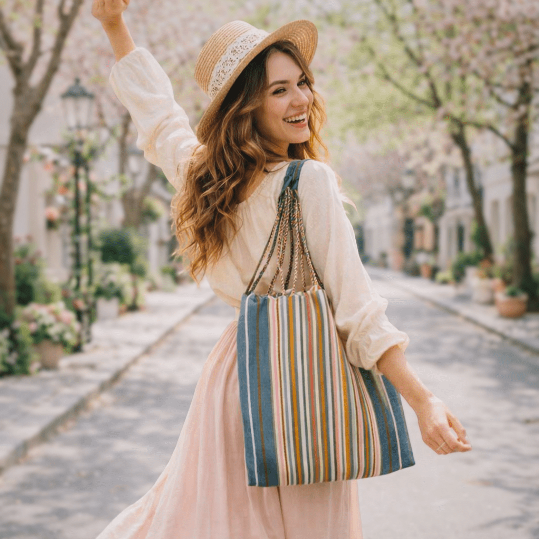 Poppy Woven Striped Tote | Hammock Bag - Mexico Bags La Vie Bien Poppy Woven Striped Tote | Hammock Bag - Mexico
