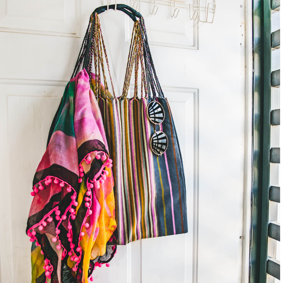 Poppy Woven Striped Tote | Hammock Bag - Mexico Bags La Vie Bien Poppy Woven Striped Tote | Hammock Bag - Mexico