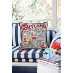 Portland, ME Hand - Embroidered Pillow by CatStudio Pillows La Vie Bien Portland, ME Hand - Embroidered Pillow by CatStudio