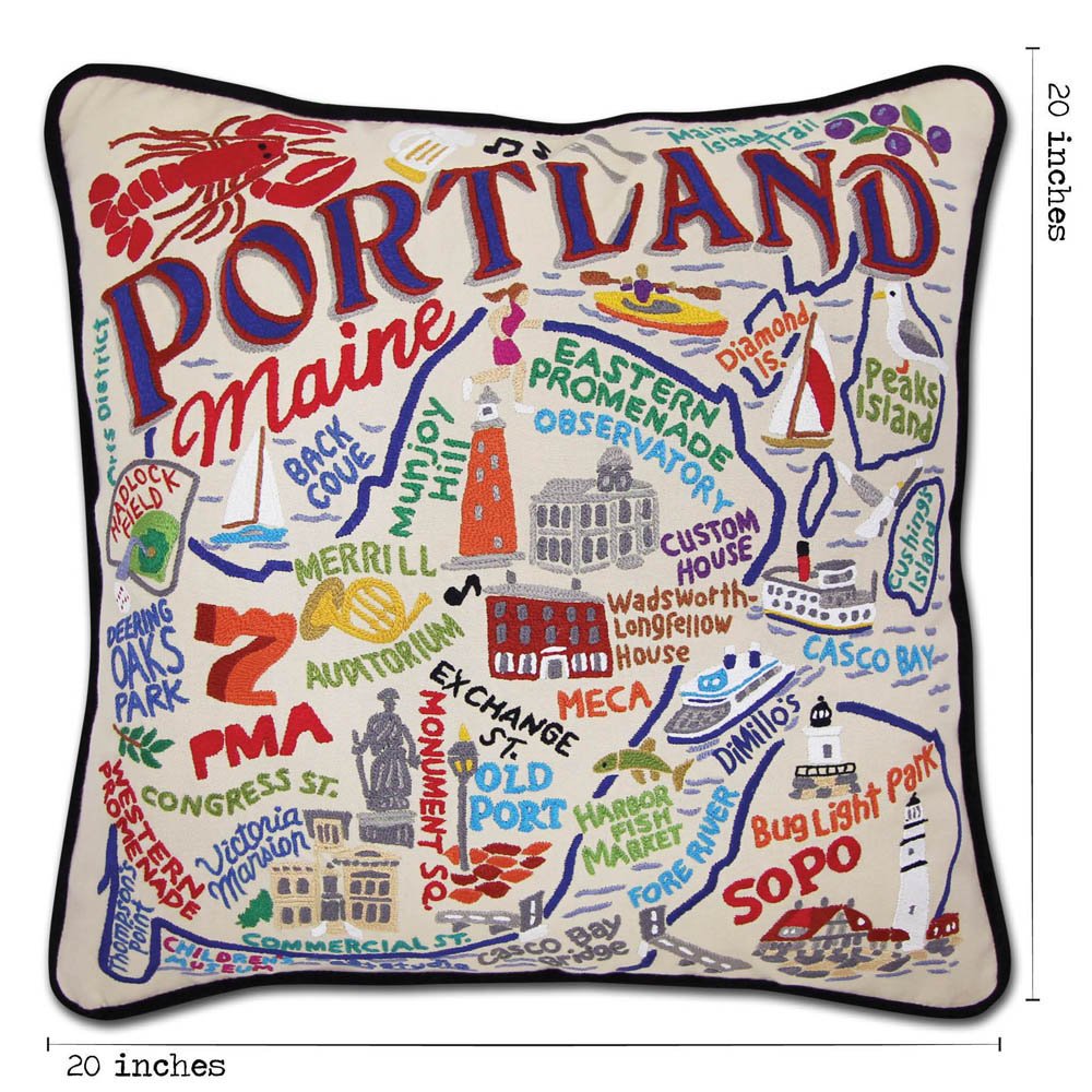 Portland, ME Hand - Embroidered Pillow by CatStudio Pillows La Vie Bien Portland, ME Hand - Embroidered Pillow by CatStudio