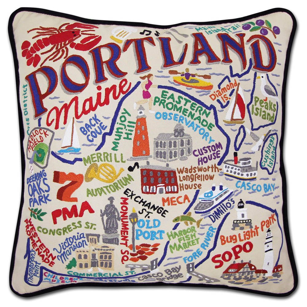 Portland, ME Hand - Embroidered Pillow by CatStudio Pillows La Vie Bien Portland, ME Hand - Embroidered Pillow by CatStudio