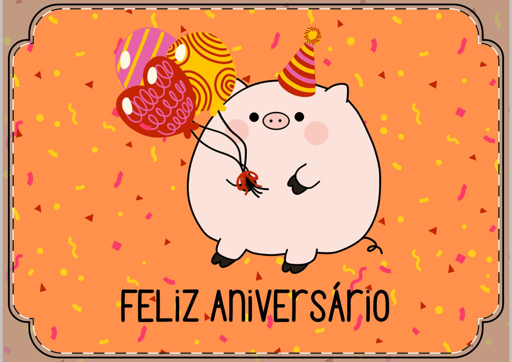 Portuguese piggy flat Birthday Card "Feliz Aniversário" Cute Party Pig Flat Greeting Card (Envelopes Included) Paper products La Vie Bien Portuguese piggy flat Birthday Card "Feliz Aniversário" Cute Party Pig Flat Greeting Card (Envelopes Included)