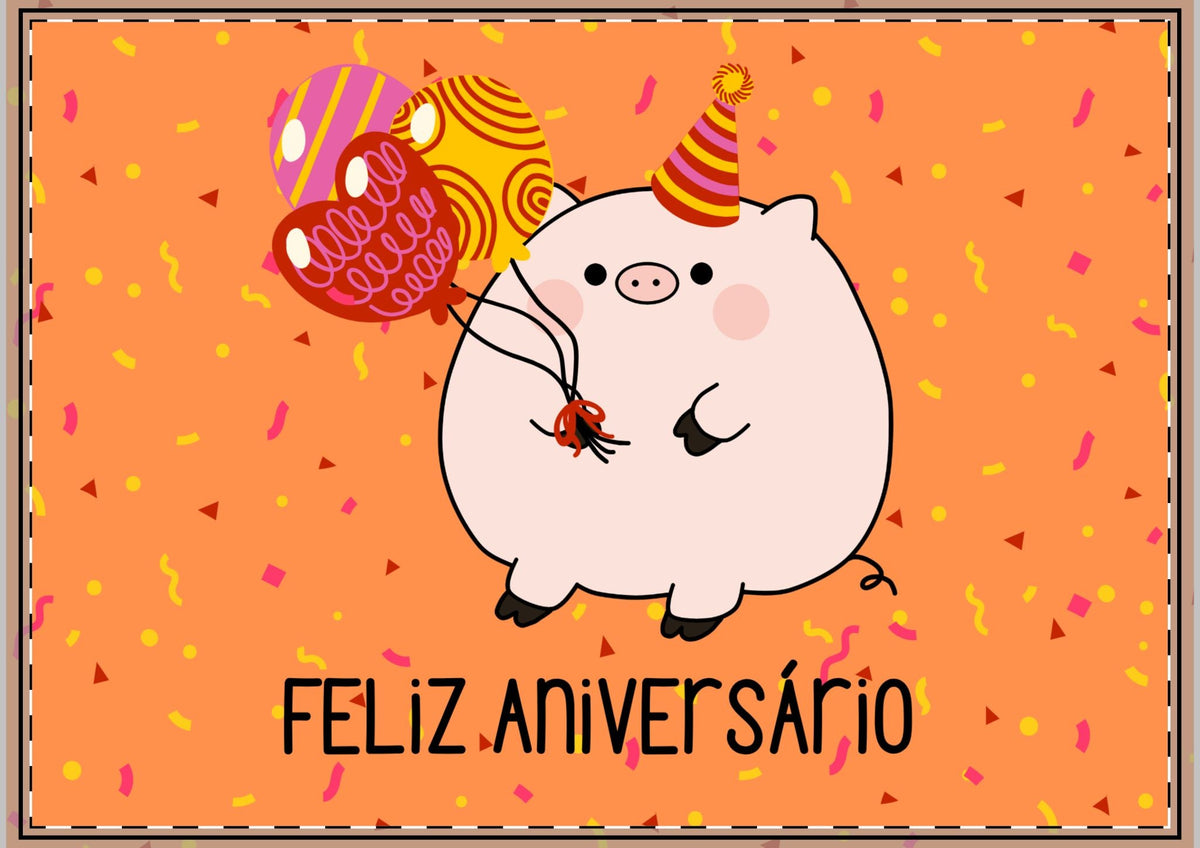 Portuguese piggy flat Birthday Card "Feliz Aniversário" Cute Party Pig Flat Greeting Card (Envelopes Included) Paper products La Vie Bien Portuguese piggy flat Birthday Card "Feliz Aniversário" Cute Party Pig Flat Greeting Card (Envelopes Included)