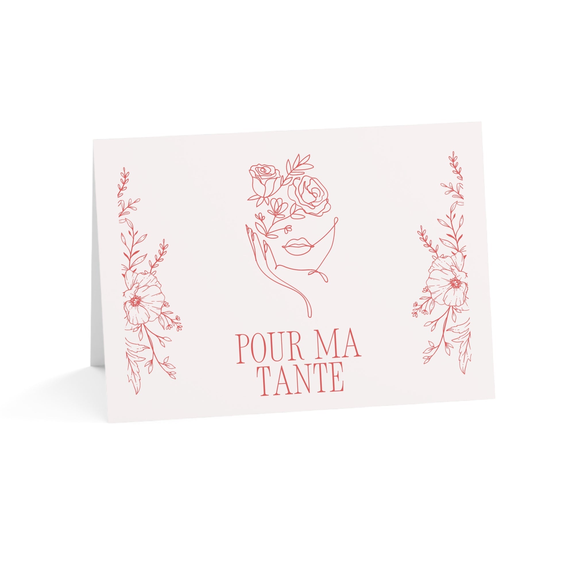 Pour ma tante pink Greeting Card: Floral Line Art Design, elegant feminine birthday card for French aunt, gift for tante, stationery