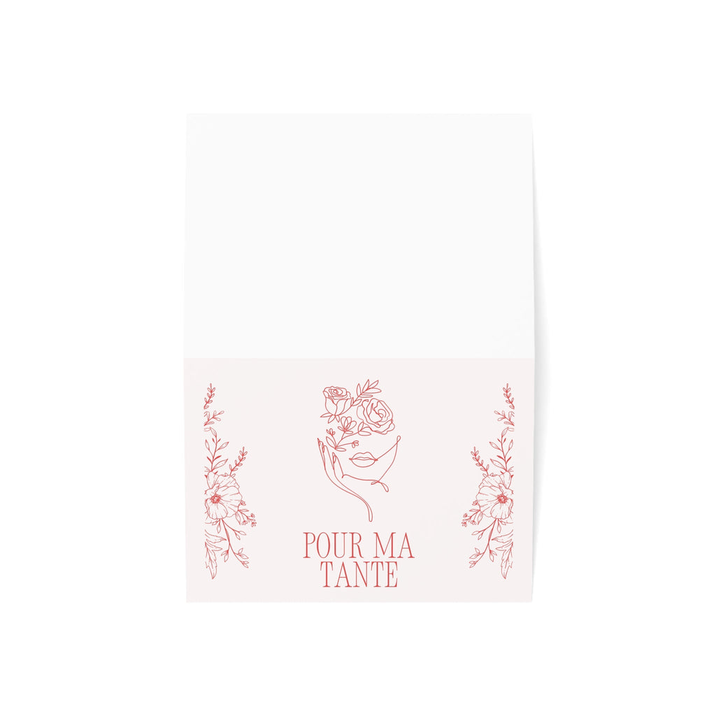 Pour ma tante pink Greeting Card: Floral Line Art Design, elegant feminine birthday card for French aunt, gift for tante, stationery