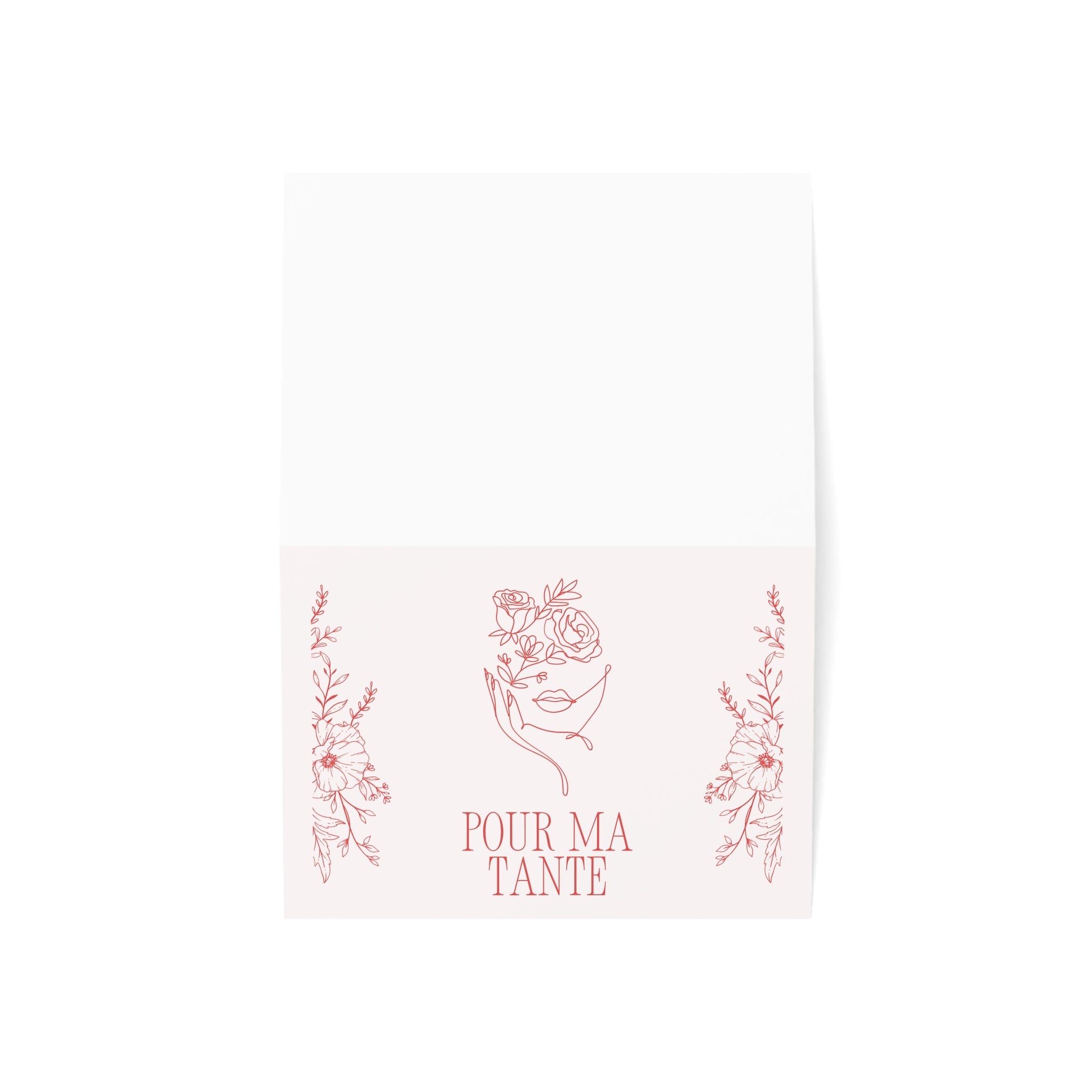 Pour ma tante pink Greeting Card: Floral Line Art Design, elegant feminine birthday card for French aunt, gift for tante, stationery
