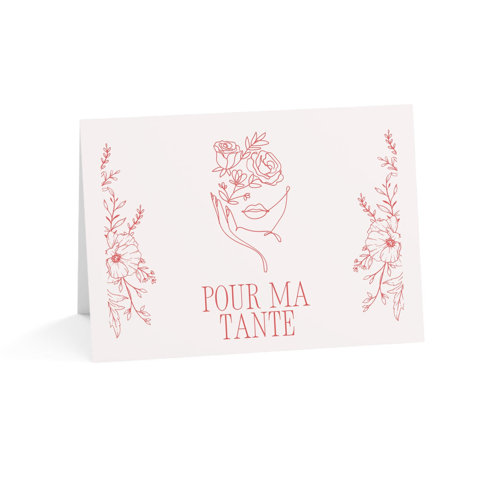 Pour ma tante pink Greeting Card: Floral Line Art Design, elegant feminine birthday card for French aunt, gift for tante, stationery