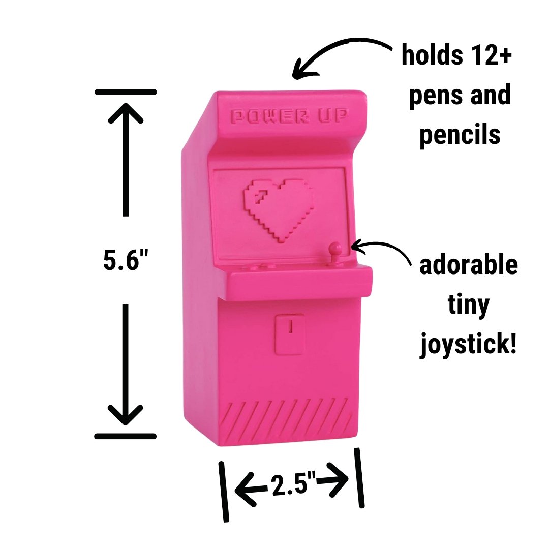 Power Up Retro Arcade Style Pen Pot | Pencil Cup in Hot Pink Desk Accessories La Vie Bien Power Up Retro Arcade Style Pen Pot | Pencil Cup in Hot Pink