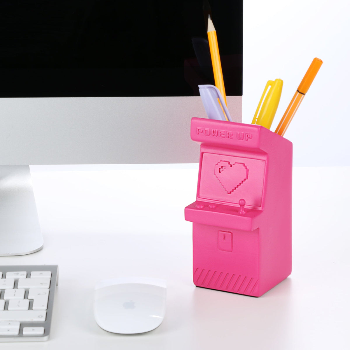 Power Up Retro Arcade Style Pen Pot | Pencil Cup in Hot Pink Desk Accessories La Vie Bien Power Up Retro Arcade Style Pen Pot | Pencil Cup in Hot Pink