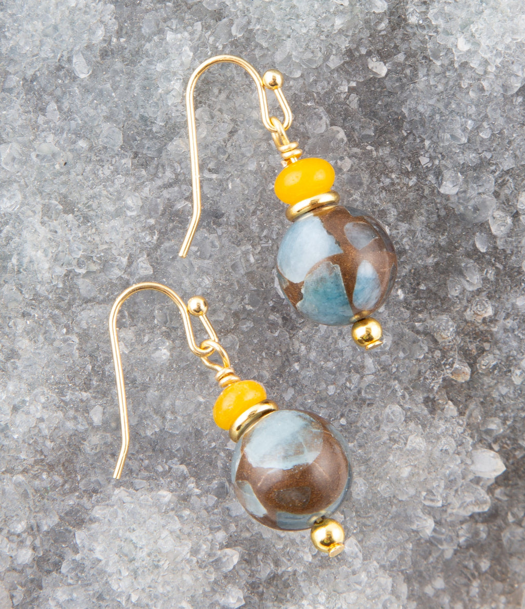 Prairie Quartz and Jade Drop Earrings