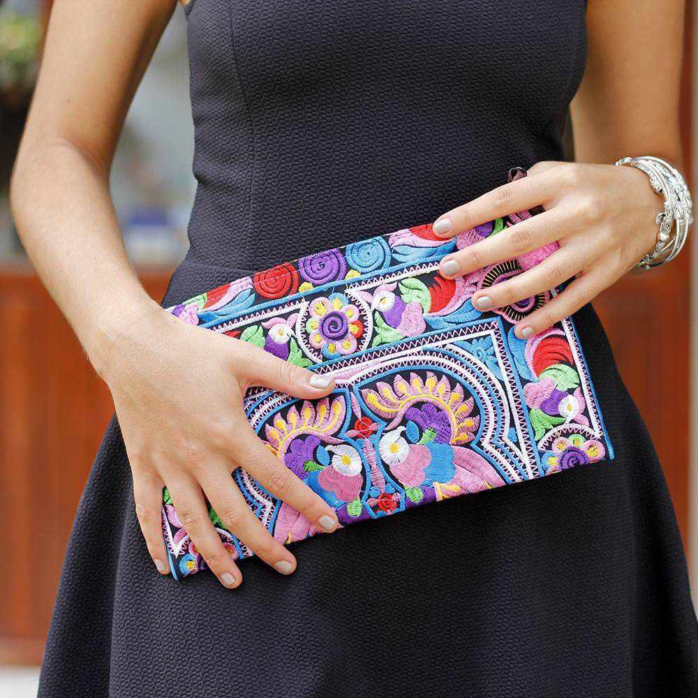 Prani Embroidered Hmong Wristlet - Thailand Bags La Vie Bien Prani Embroidered Hmong Wristlet - Thailand