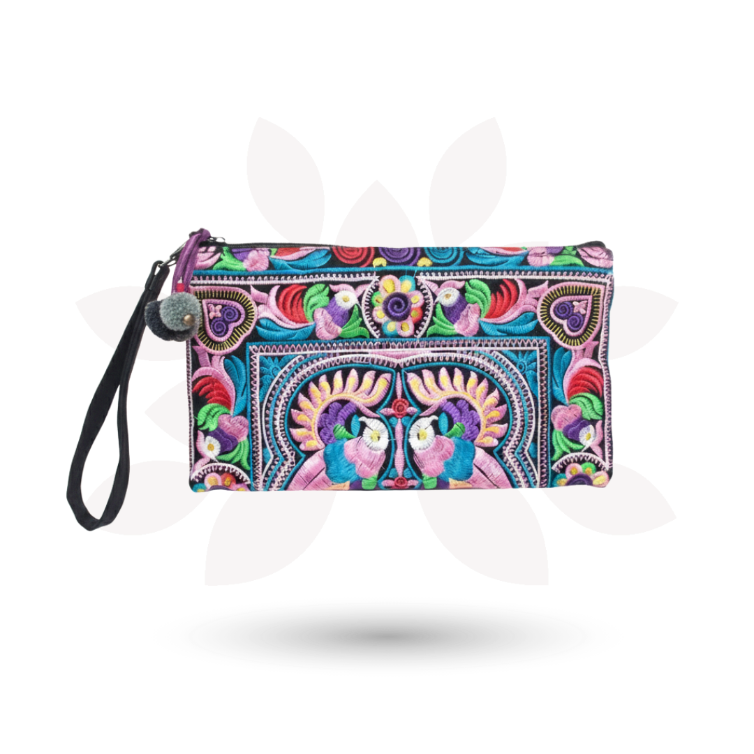Prani Embroidered Hmong Wristlet - Thailand Bags La Vie Bien Prani Embroidered Hmong Wristlet - Thailand