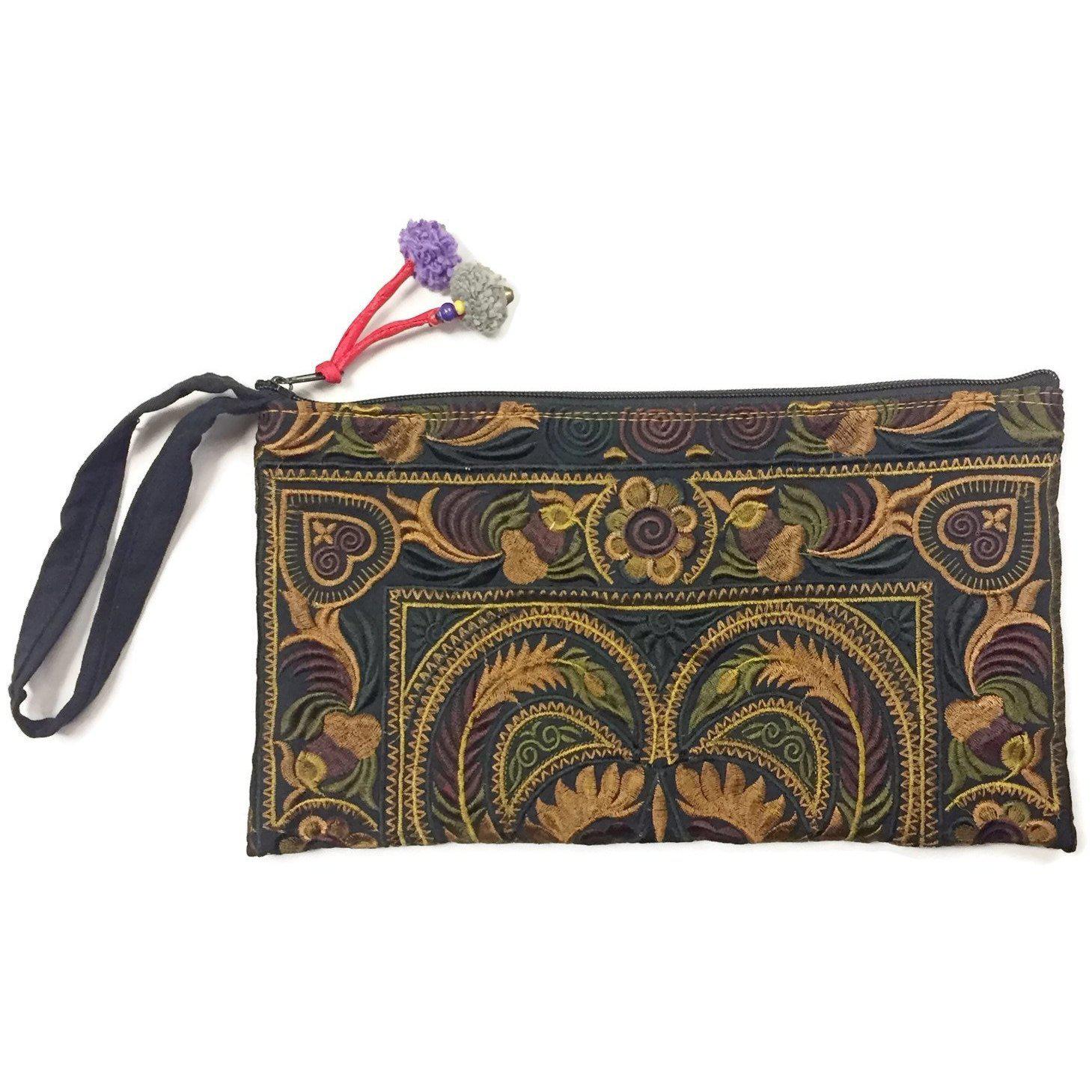 Prani Embroidered Hmong Wristlet - Thailand Bags La Vie Bien Prani Embroidered Hmong Wristlet - Thailand