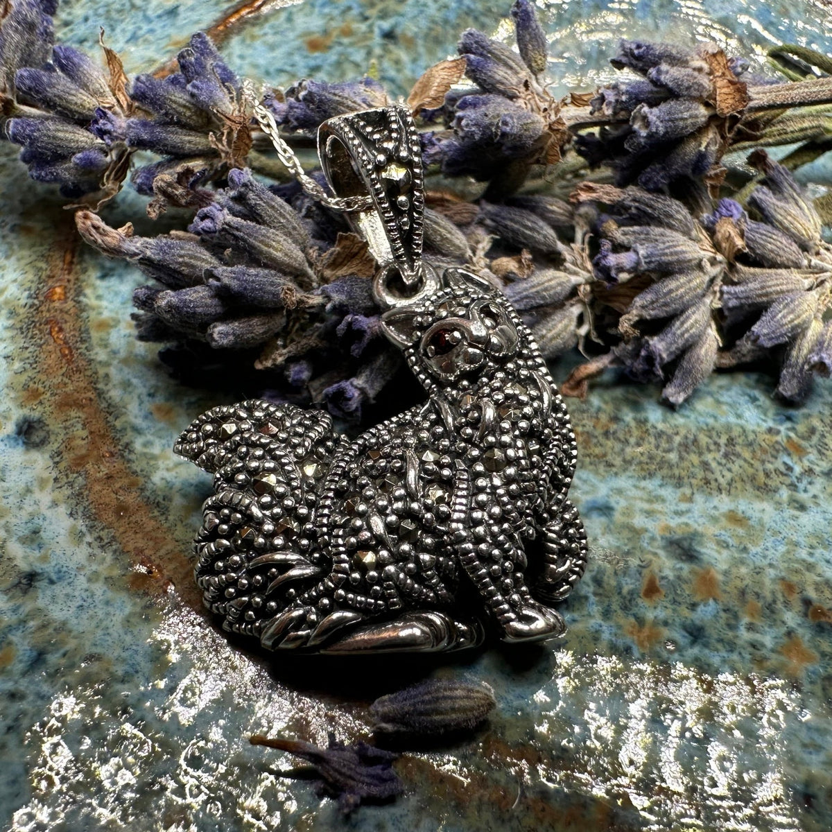 Precious Marcasite Cat Necklace in Sterling Silver Pendant La Vie Bien Precious Marcasite Cat Necklace in Sterling Silver