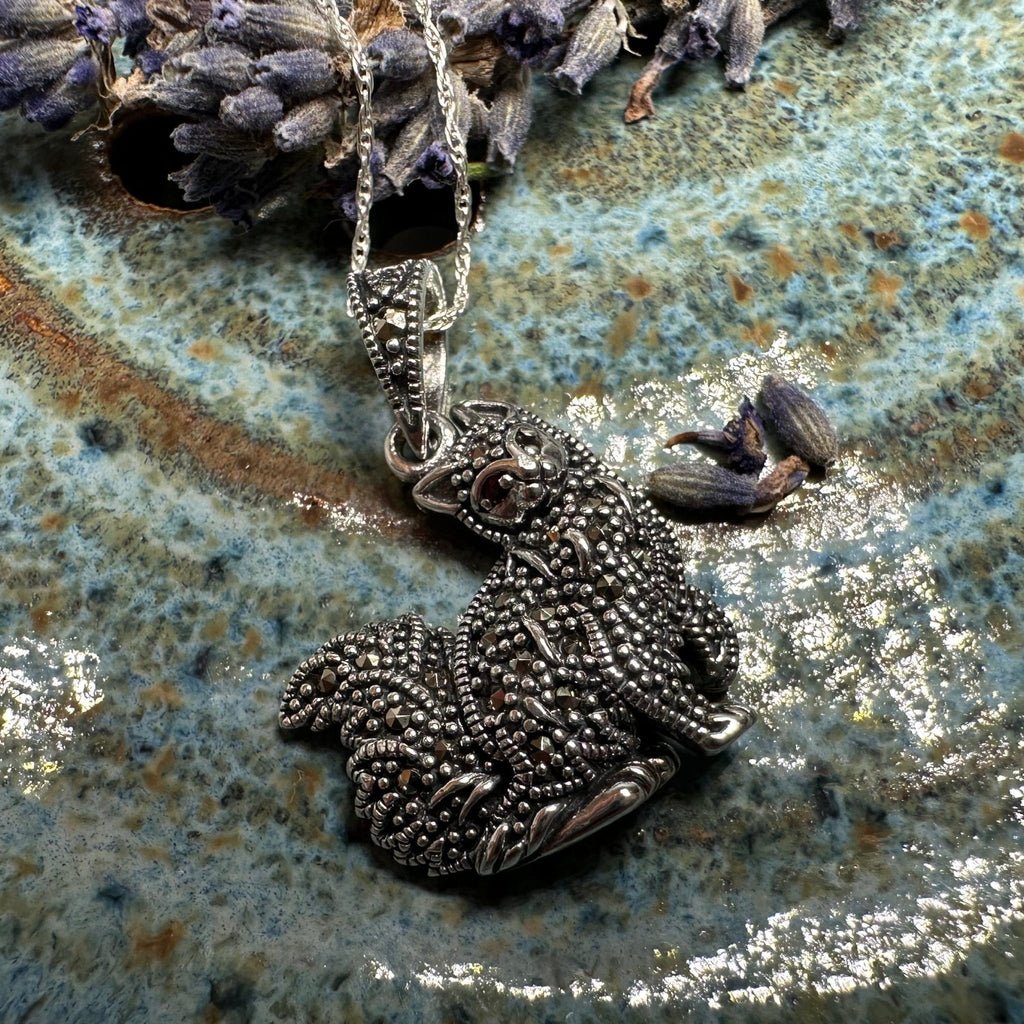 Precious Marcasite Cat Necklace in Sterling Silver Pendant La Vie Bien Precious Marcasite Cat Necklace in Sterling Silver