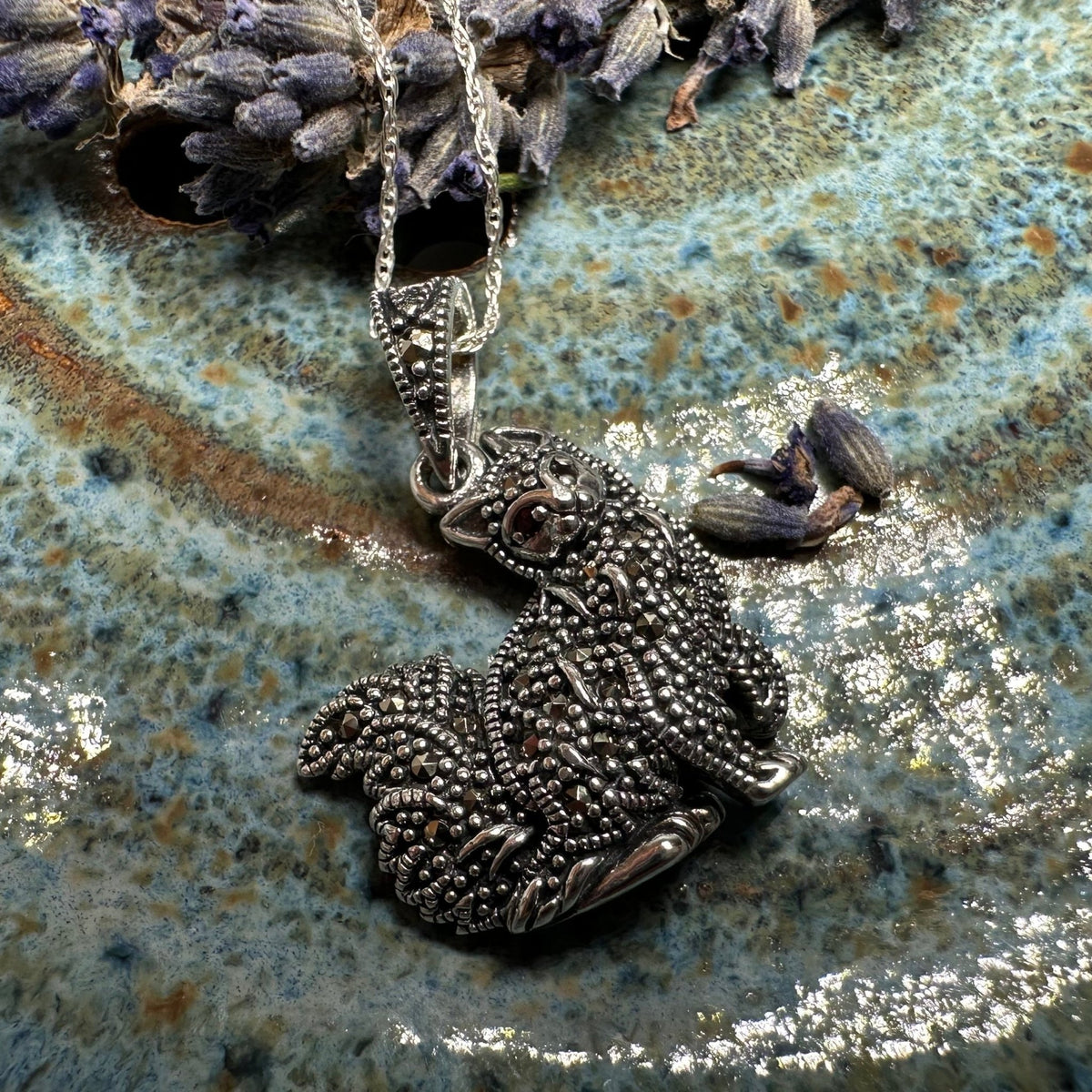 Precious Marcasite Cat Necklace in Sterling Silver Pendant La Vie Bien Precious Marcasite Cat Necklace in Sterling Silver