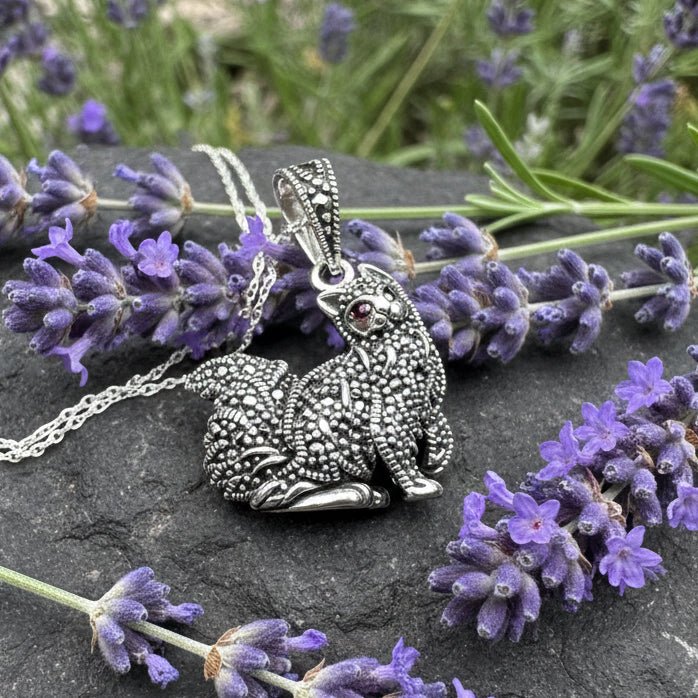 Precious Marcasite Cat Necklace in Sterling Silver Pendant La Vie Bien Precious Marcasite Cat Necklace in Sterling Silver