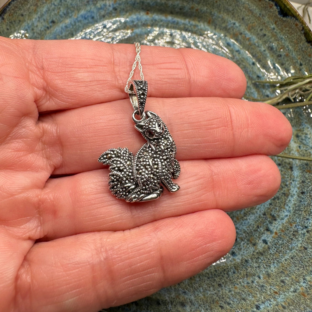Precious Marcasite Cat Necklace in Sterling Silver Pendant La Vie Bien Precious Marcasite Cat Necklace in Sterling Silver