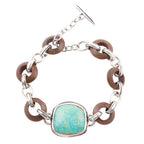 Precious Turquoise and Wood Sterling Silver Toggle Bracelet by Barse Jewelry