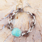 Precious Turquoise and Wood Sterling Silver Toggle Bracelet by Barse Jewelry