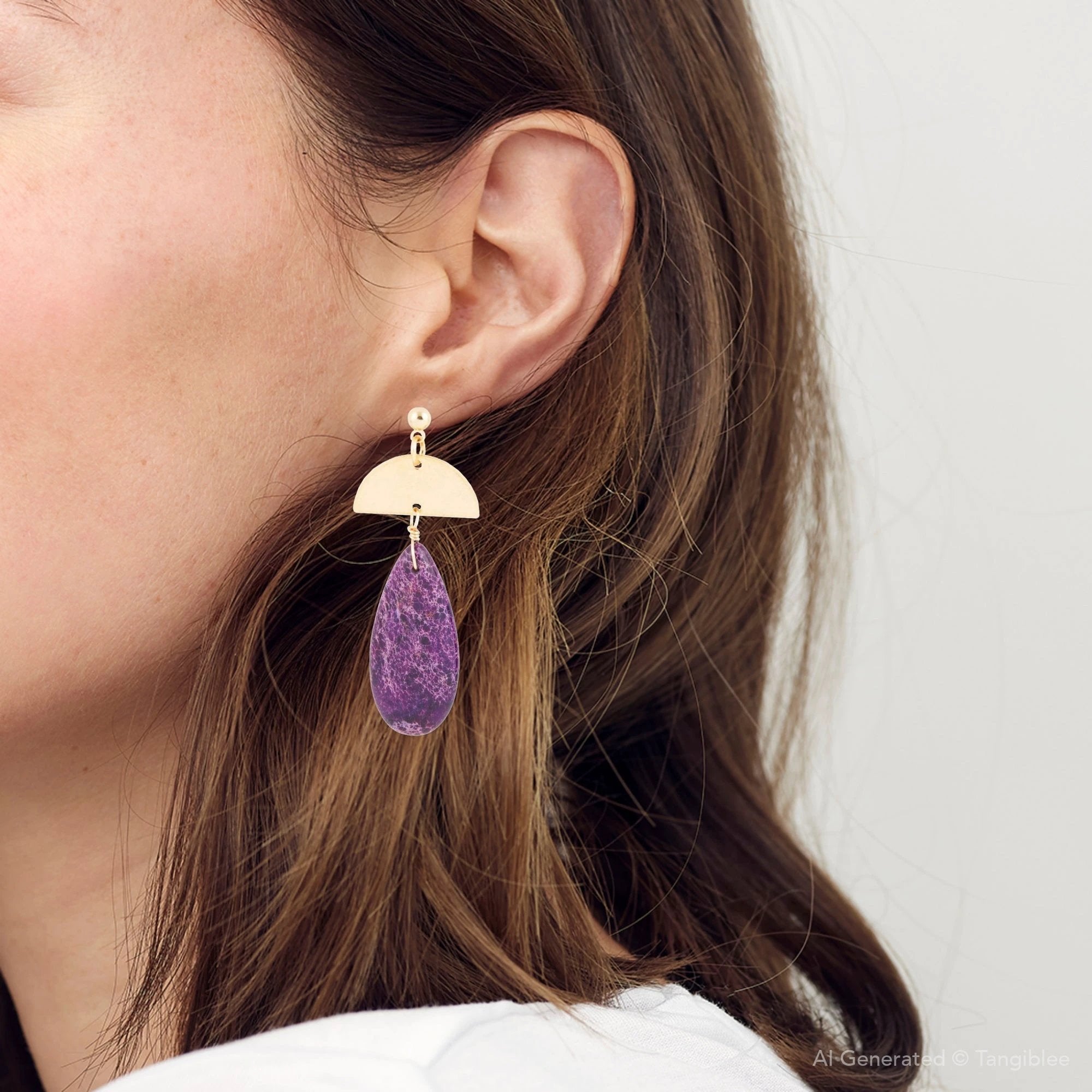 Prescott Purple Jasper Golden Drop Earrings by Barse Jewelry