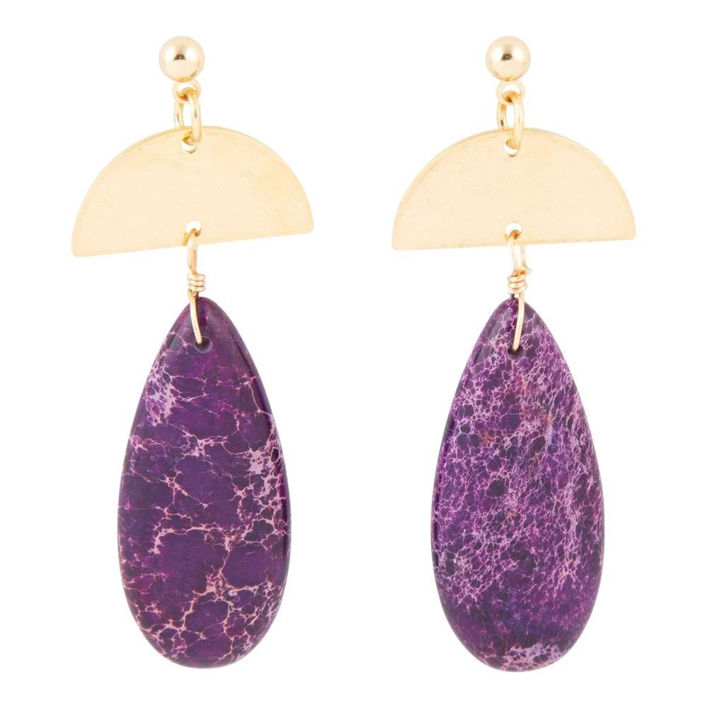 Prescott Purple Jasper Golden Drop Earrings by Barse Jewelry
