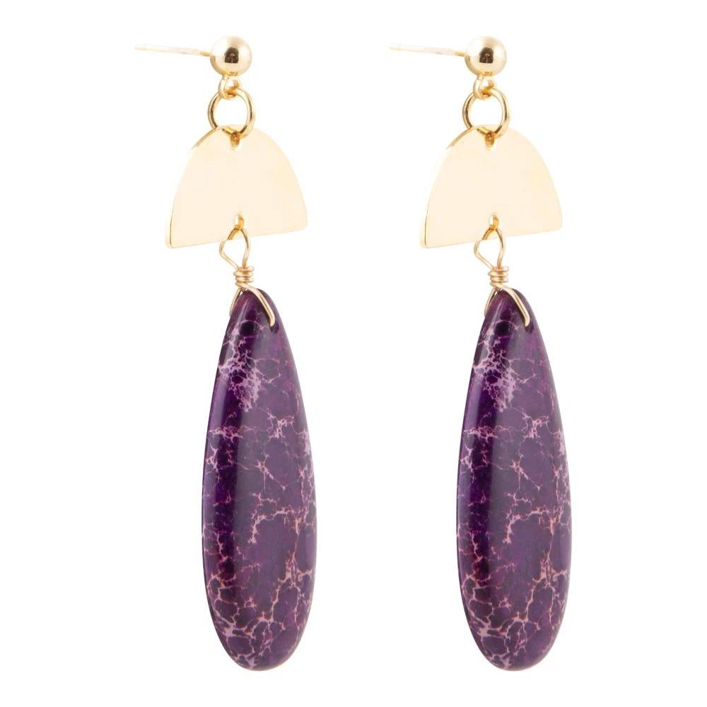 Prescott Purple Jasper Golden Drop Earrings by Barse Jewelry