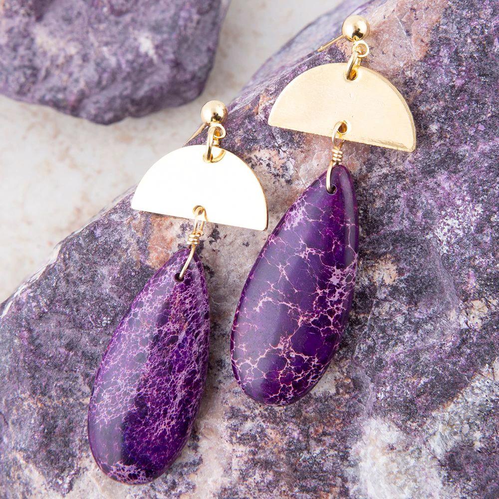 Prescott Purple Jasper Golden Drop Earrings by Barse Jewelry