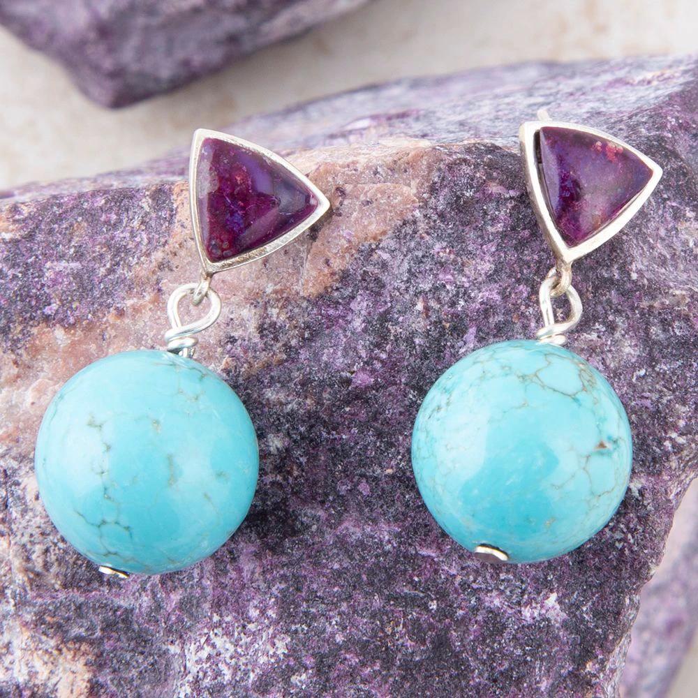 Prescott Purple Turquoise Sterling Silver Drop Earrings by Barse Jewelry