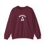 Present AF embroidered Crewneck Sweatshirt — Mindful Meditation Graphic Crew by Printify