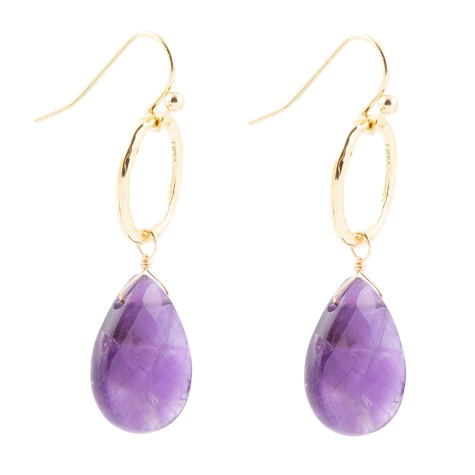 Pretty Drops of Purple Amethyst Golden Drop Earrings by Barse Jewelry