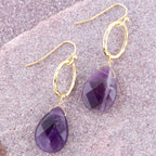 Pretty Drops of Purple Amethyst Golden Drop Earrings by Barse Jewelry