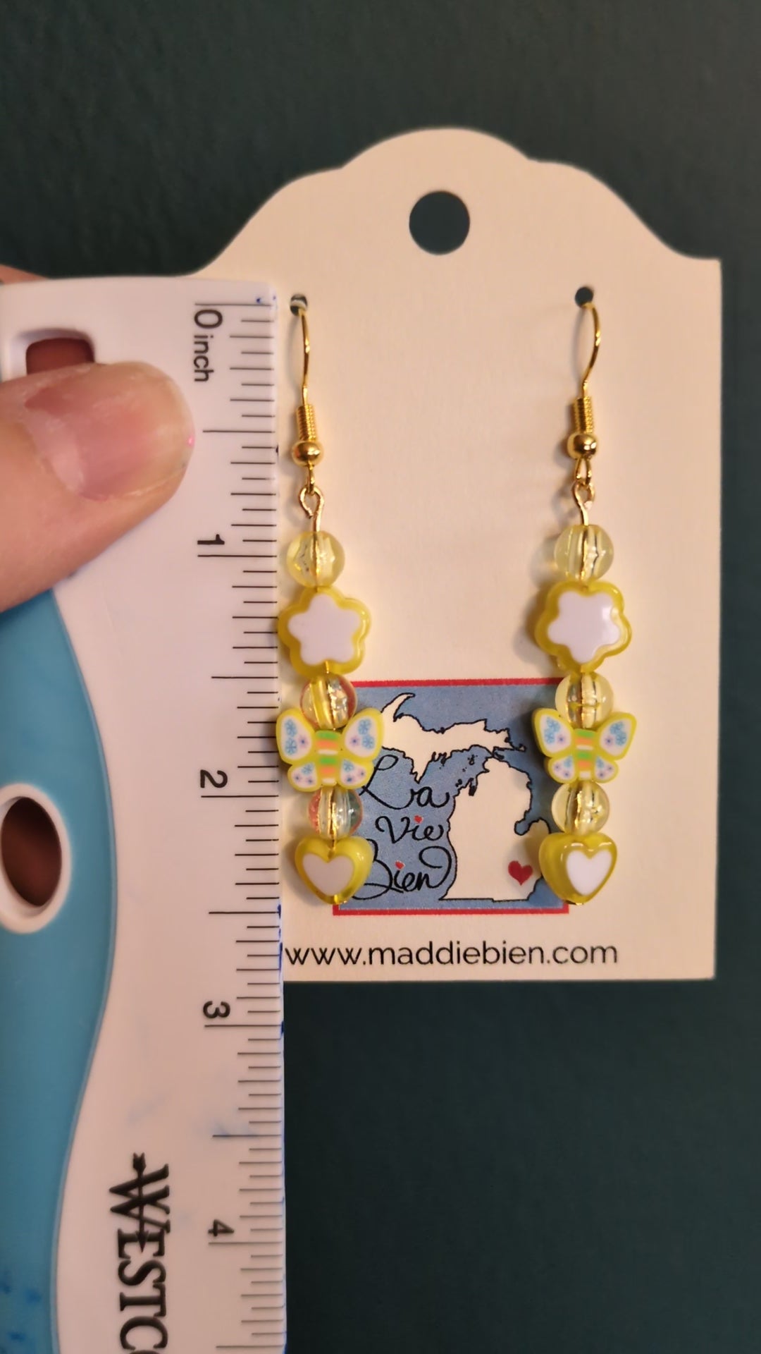 Yellow butterfly beaded earrings