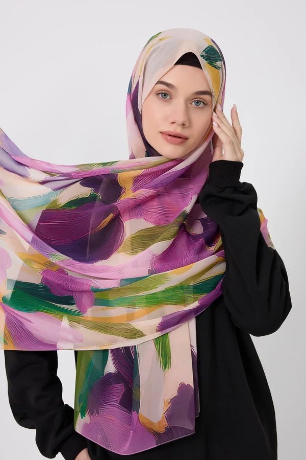 Printed Chiffon Hijab - Summer Iris La Vie Bien Printed Chiffon Hijab - Summer Iris