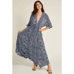 Printed Stripe Kimono Sleeve Maxi Dress [Available in Small and Large Only] by The Bullish Store