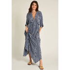 Printed Stripe Kimono Sleeve Maxi Dress [Available in Small and Large Only] by The Bullish Store