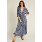 Printed Stripe Kimono Sleeve Maxi Dress [Available in Small and Large Only] by The Bullish Store