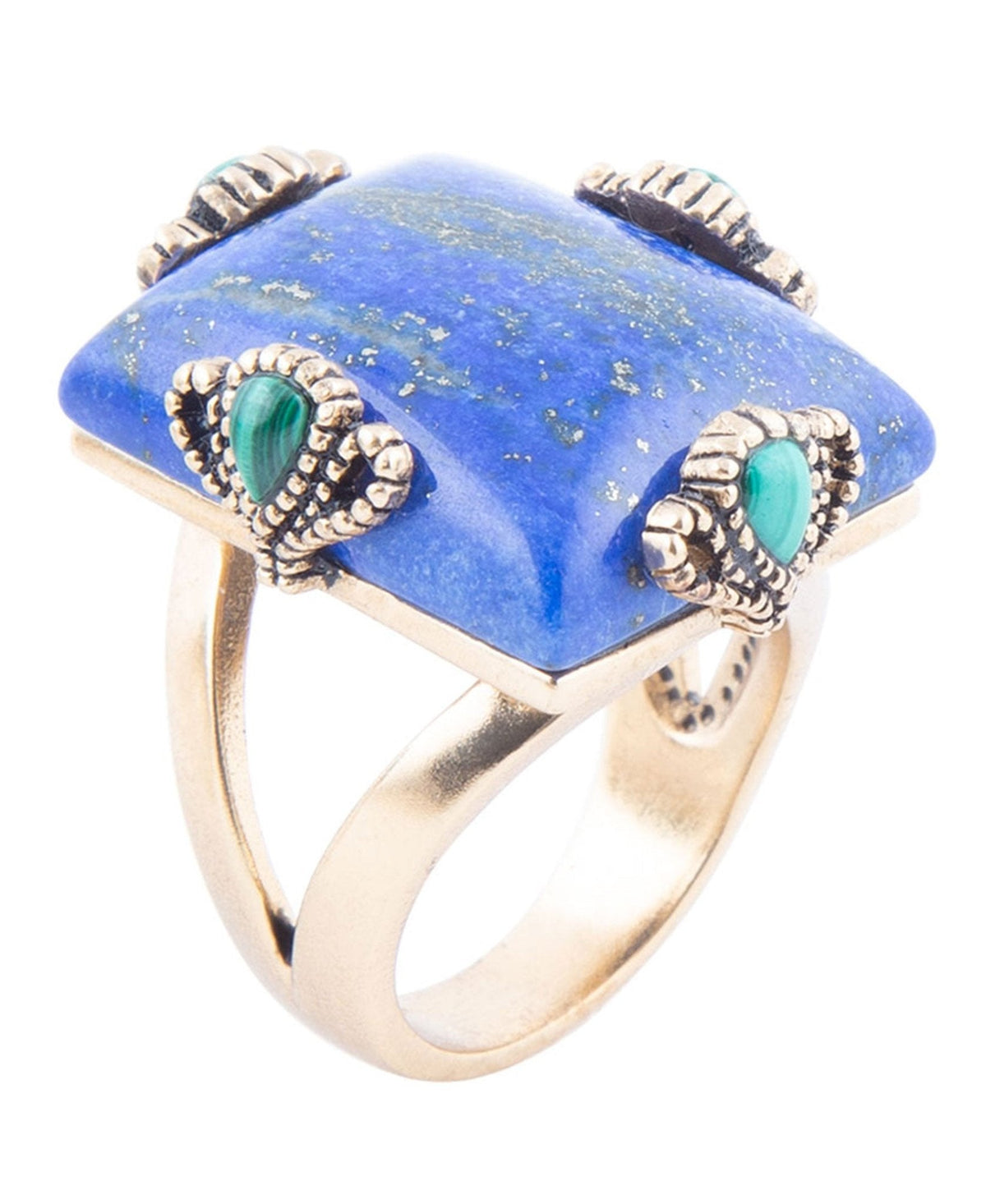 Prismatic Blue Lapis and Malachite Golden Ring rings La Vie Bien Prismatic Blue Lapis and Malachite Golden Ring