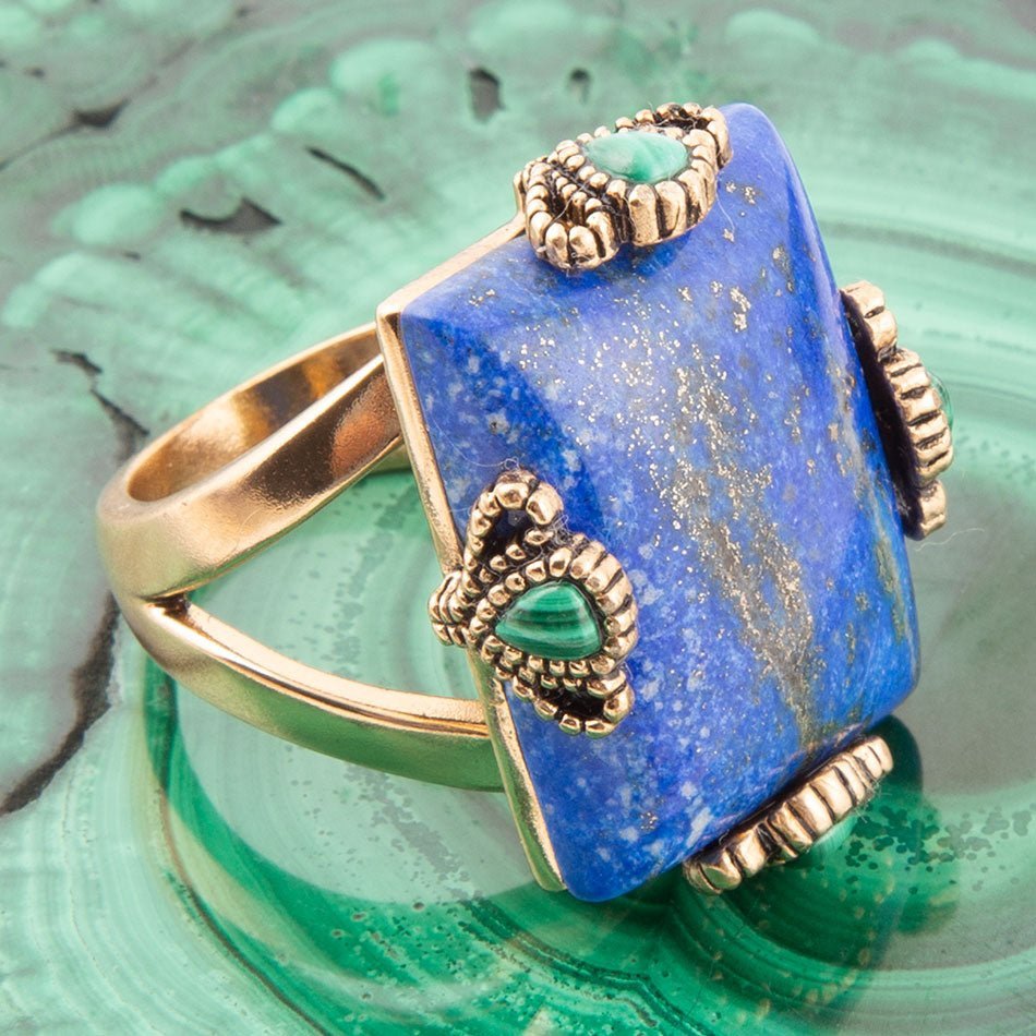 Prismatic Blue Lapis and Malachite Golden Ring rings La Vie Bien Prismatic Blue Lapis and Malachite Golden Ring