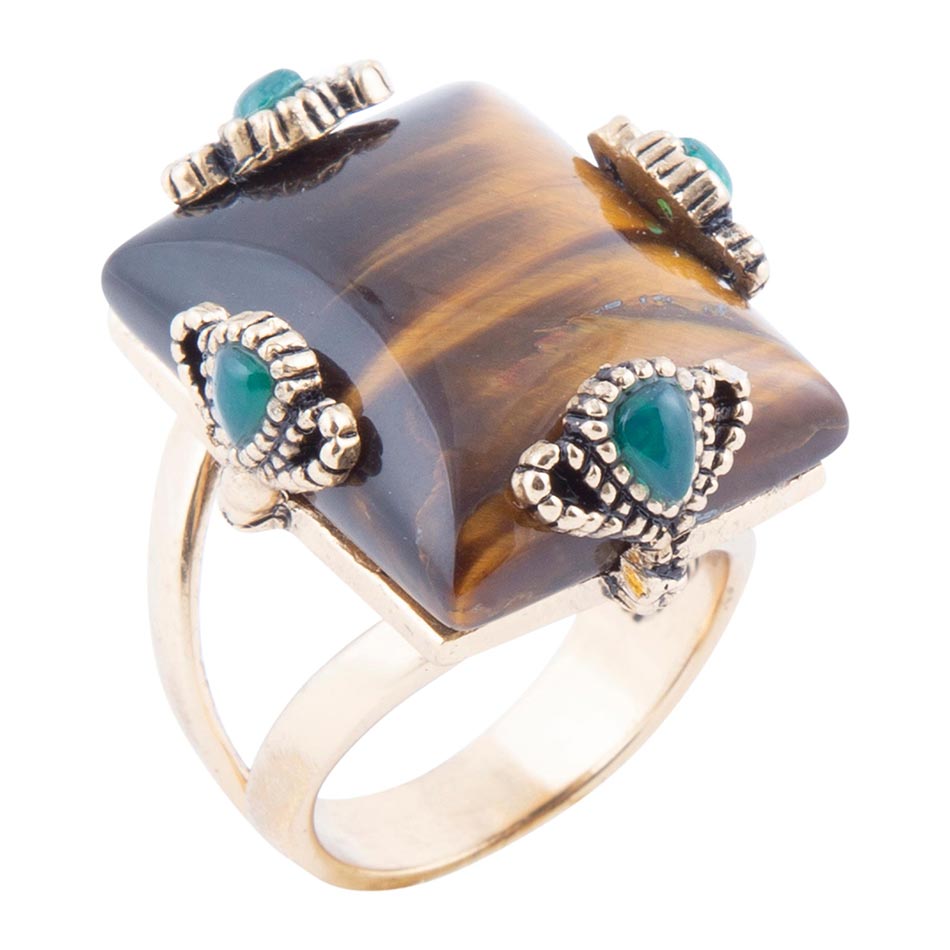 Prismatic Brown Tiger's Eye Statement Golden Ring