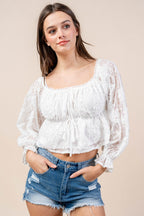 Bella Lace Angelica – 3D Off-Shoulder Floral Blouse in White