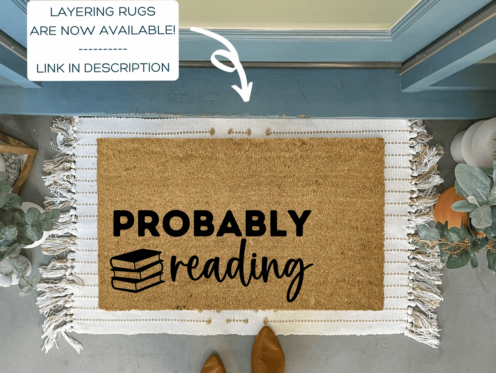 Probably Reading Funny Book Doormat by Nickel Designs Custom Doormats