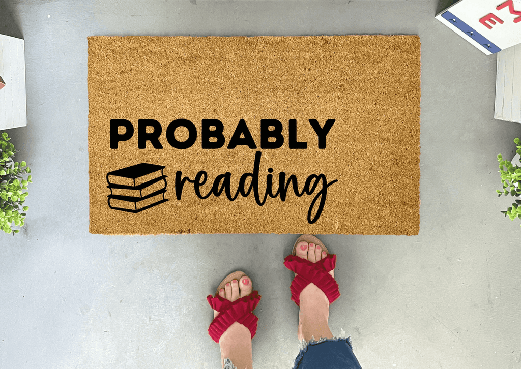 Probably Reading Funny Book Doormat by Nickel Designs Custom Doormats