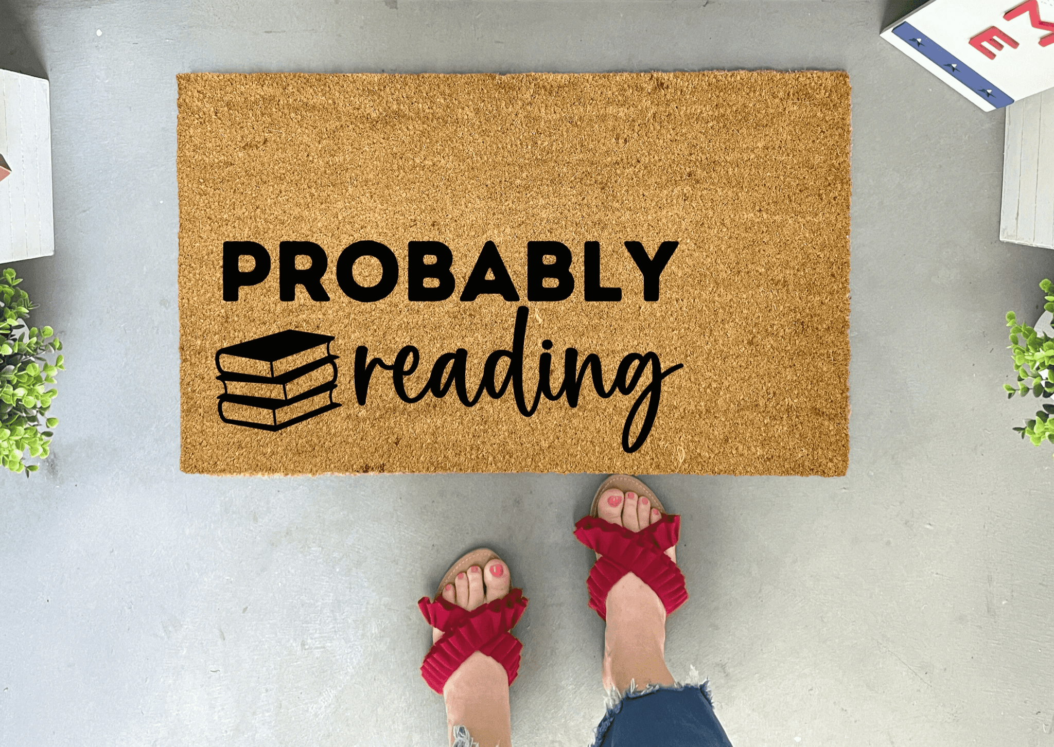 Probably Reading Funny Book Doormat by Nickel Designs Custom Doormats