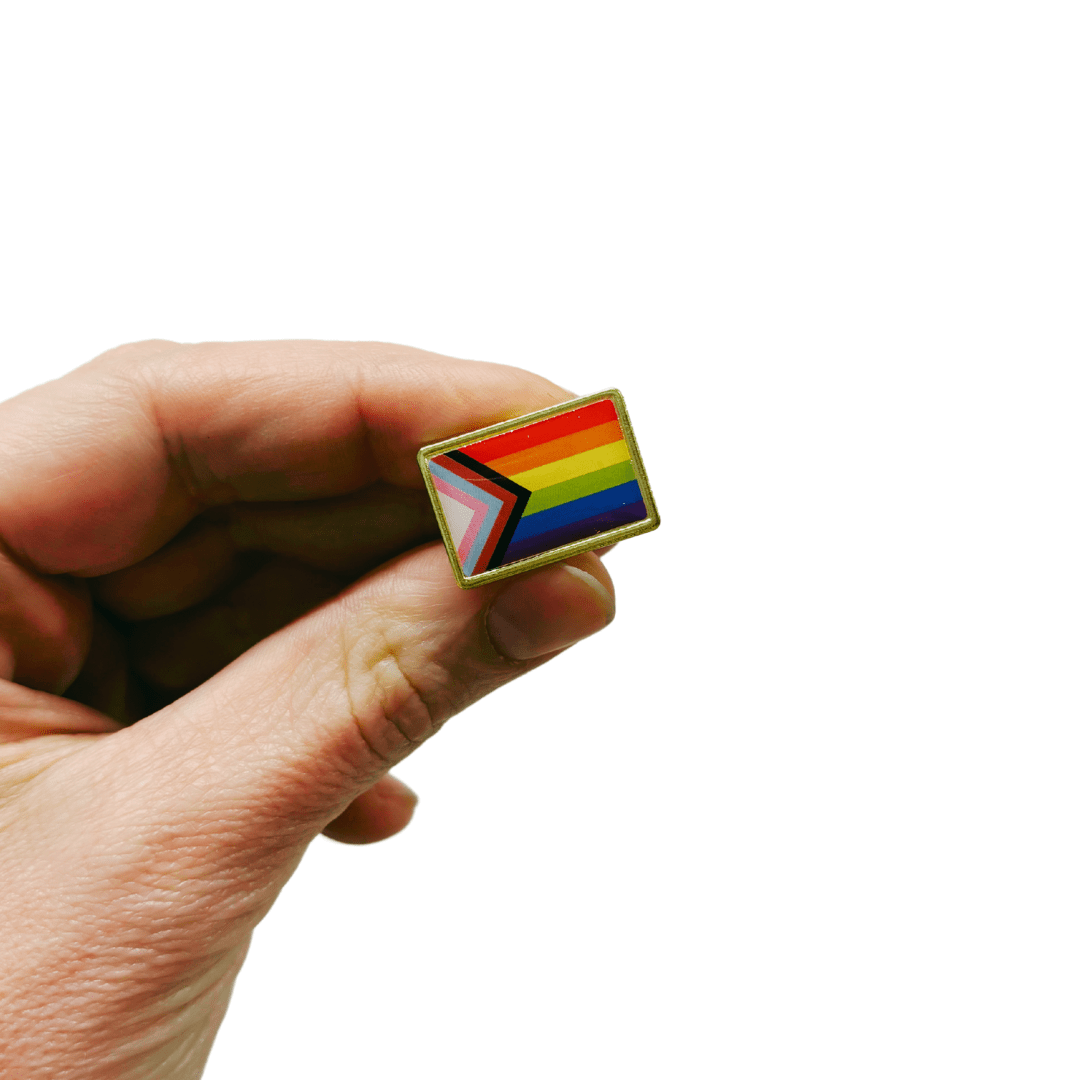 Progress Pride Flag Pin | LGBTQ Rainbow Flag Gold and Enamel Pin Brooch Jewelry La Vie Bien Progress Pride Flag Pin | LGBTQ Rainbow Flag Gold and Enamel Pin Brooch