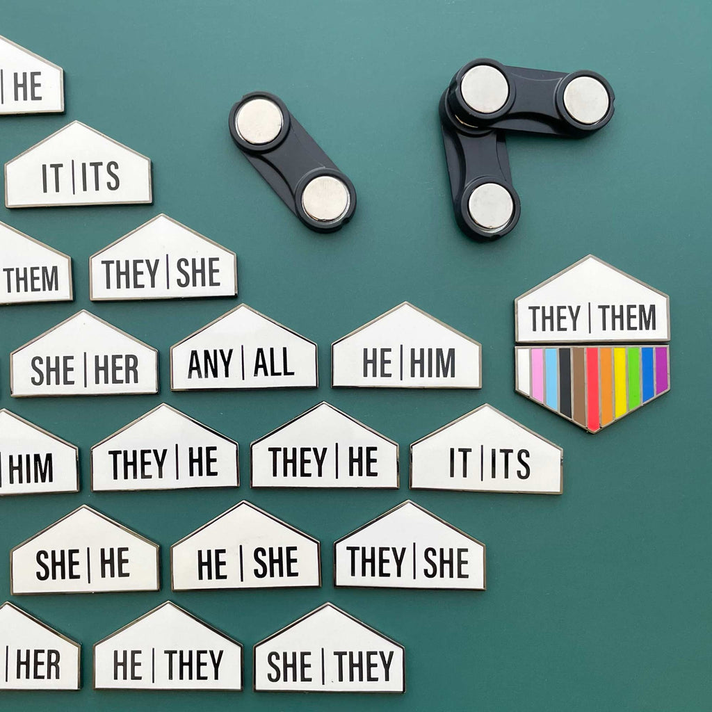 Pronoun + Flag Magnet Pin Badges (Top Pronouns Only) Enamel Pin La Vie Bien Pronoun + Flag Magnet Pin Badges (Top Pronouns Only)