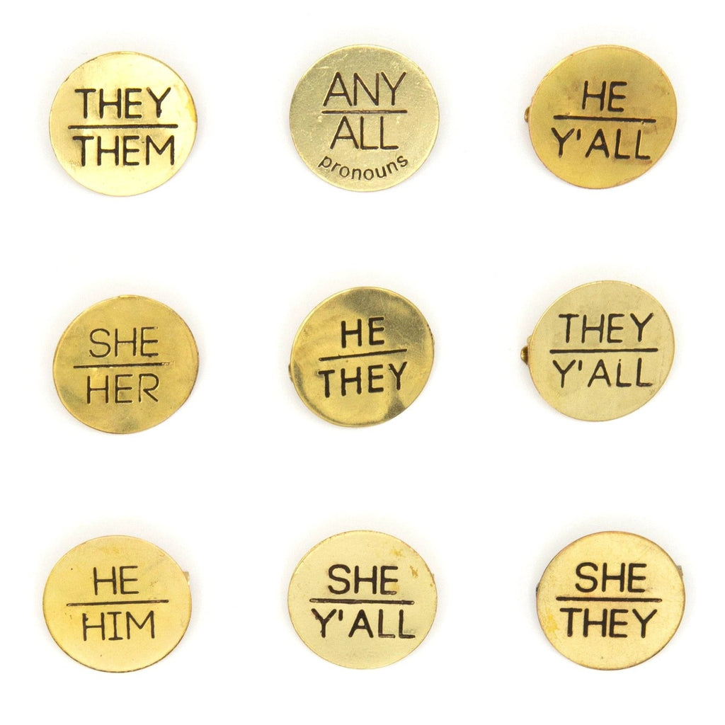 Pronoun Pins - Brass by Fair Anita